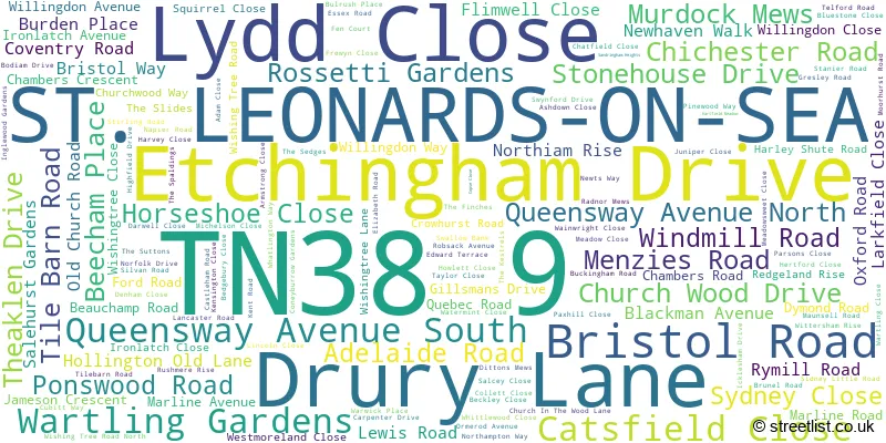 A word cloud for the TN38 9 postcode